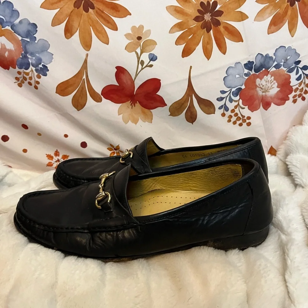 Cole Haan Mens 13M Black Gold Chain Accent Slip On City C01062 Work Loafers